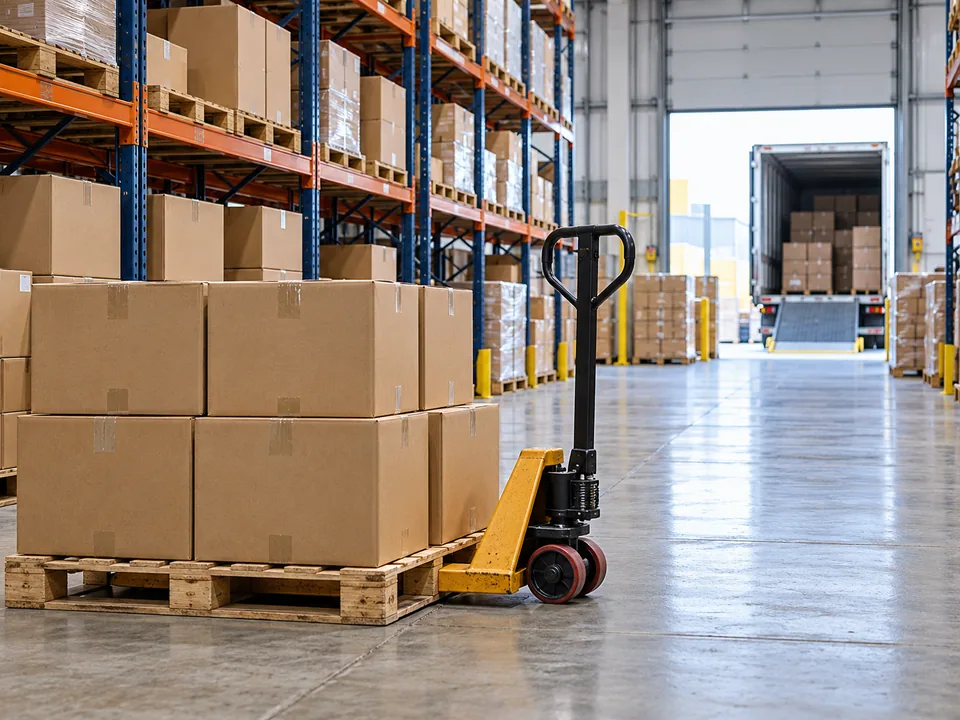 Illustrative scene: cartons prepared for warehouse dispatch